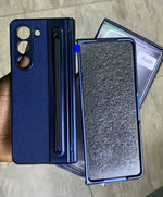 Luxury Armor S Pen Case with Screen Protector Samsung Z Fold 3 Fold 4 Fold 5 Fold 6 Fold 7 Leather TPU