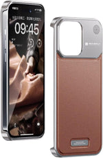 Sleek Minimalist Ultra Thin Genuine Leather Aluminium Alloy Frameless Case iPhone 13 14 15 16 17 Pro Max