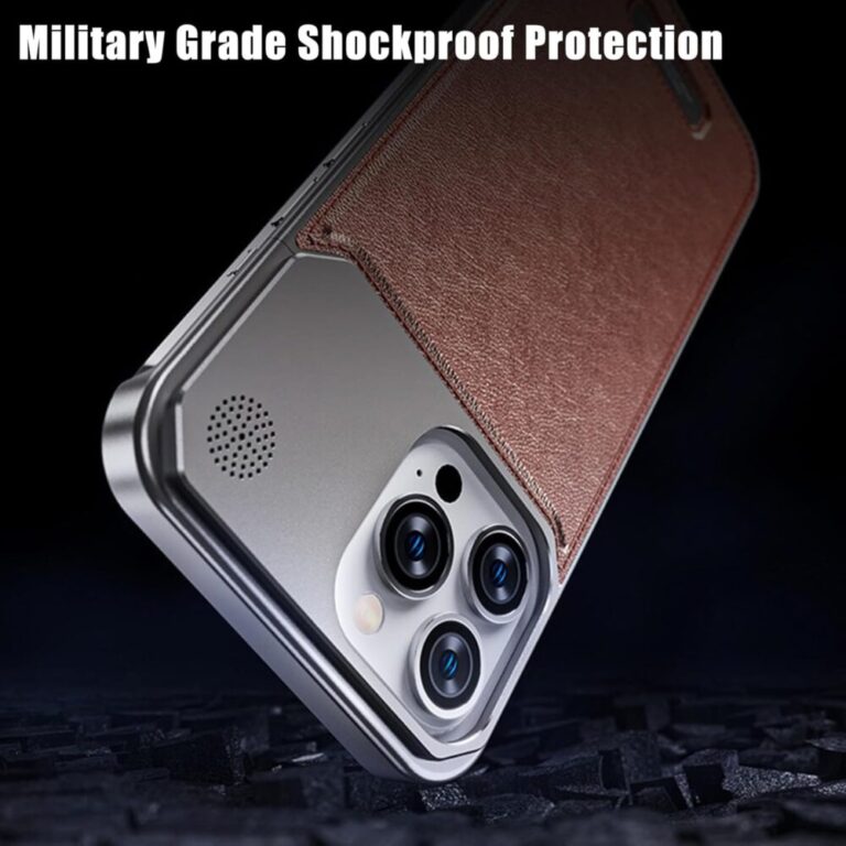 Sleek Minimalist Ultra Thin Genuine Leather Aluminium Alloy Frameless Case iPhone 13 14 15 16 17 Pro Max