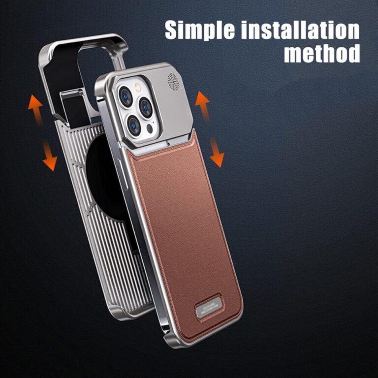 Sleek Minimalist Ultra Thin Genuine Leather Aluminium Alloy Frameless Case iPhone 13 14 15 16 17 Pro Max