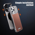 Sleek Minimalist Ultra Thin Genuine Leather Aluminium Alloy Frameless Case iPhone 13 14 15 16 17 Pro Max