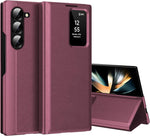 Smart View Wallet Case Samsung Z Fold 3 Fold 4 Fold 5 Fold 6 Fold 7 AOD Card Holder Flip Cover