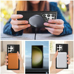 RIMBMAX Luxury Leather MagSafe Kickstand Case Samsung S21 Ultra S22 Ultra S23 Ultra S24 Ultra S25 Ultra