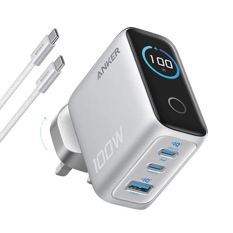 Anker Charger 100W, 3 Ports, Smart Display