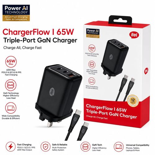 Itel Charger Flow I 65W Triple Port GaN Charger