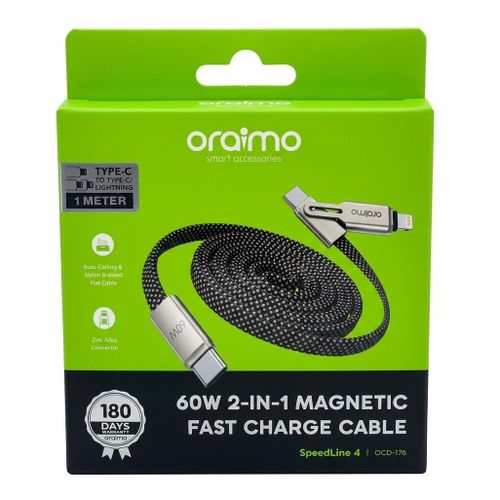 Oraimo SpeedLine 4 60W 2-in-1 Magnetic Fast Charge Cable