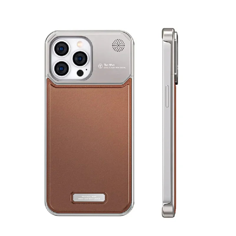 Sleek Minimalist Ultra Thin Genuine Leather Aluminium Alloy Frameless Case iPhone 13 14 15 16 17 Pro Max