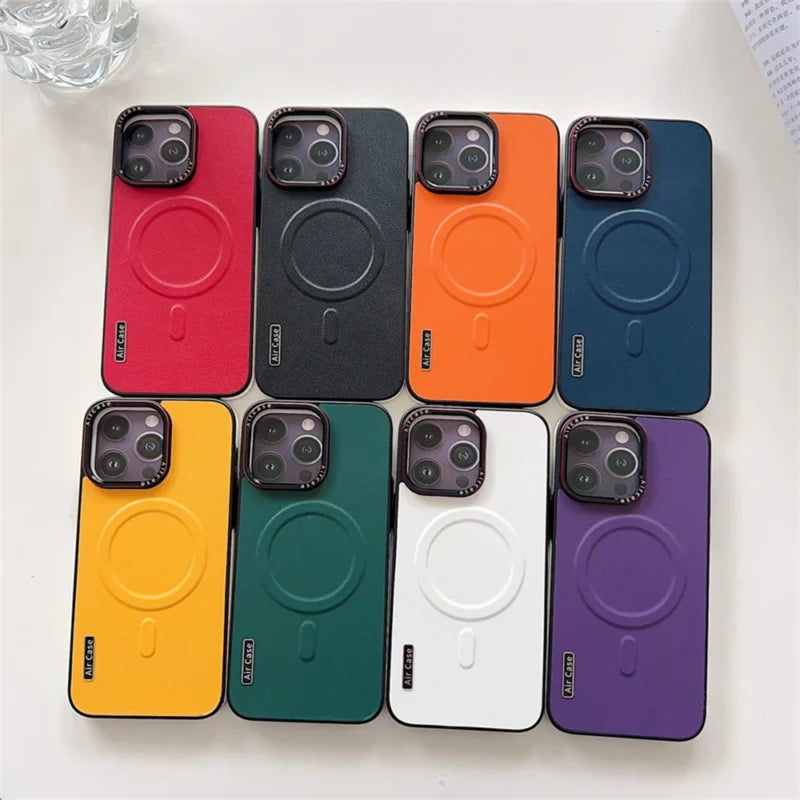 Keystone Magnetic Vegan Leather Case iPhone 11 12 13 14 15 16 17 Pro Max MagSafe Anti-Fingerprint