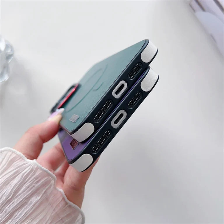 Keystone Magnetic Vegan Leather Case iPhone 11 12 13 14 15 16 17 Pro Max MagSafe Anti-Fingerprint