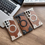 Walnut Wood Aluminium Alloy Frameless MagSafe Kickstand Case Samsung S23 Ultra S24 Ultra S25 Ultra