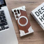 Walnut Wood Aluminium Alloy Frameless MagSafe Kickstand Case Samsung S23 Ultra S24 Ultra S25 Ultra