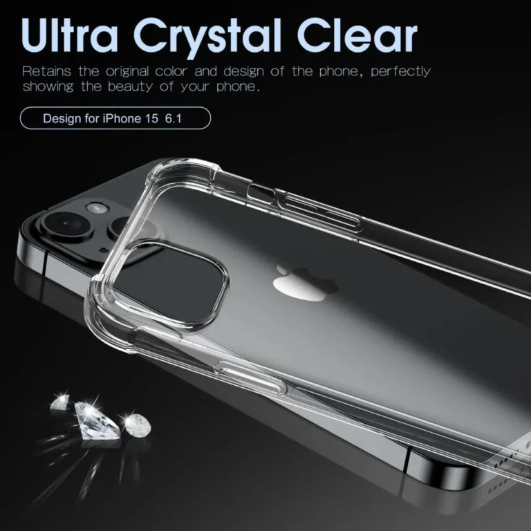 Clarity AirCushion Slim Drop Protection Case iPhone 13 14 15 16 17 Anti-Yellow Shockproof
