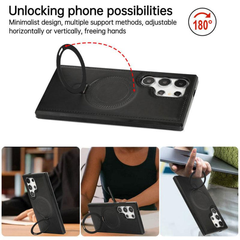 RIMBMAX Luxury Leather MagSafe Kickstand Case Samsung S21 Ultra S22 Ultra S23 Ultra S24 Ultra S25 Ultra