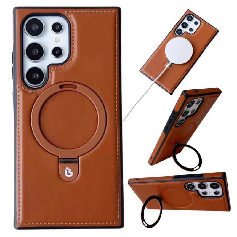 RIMBMAX Luxury Leather MagSafe Kickstand Case Samsung S21 Ultra S22 Ultra S23 Ultra S24 Ultra S25 Ultra