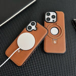 Luxury Leather MagSafe Kickstand Case iPhone 13 14 15 16 17 Pro Max Raised Bezels