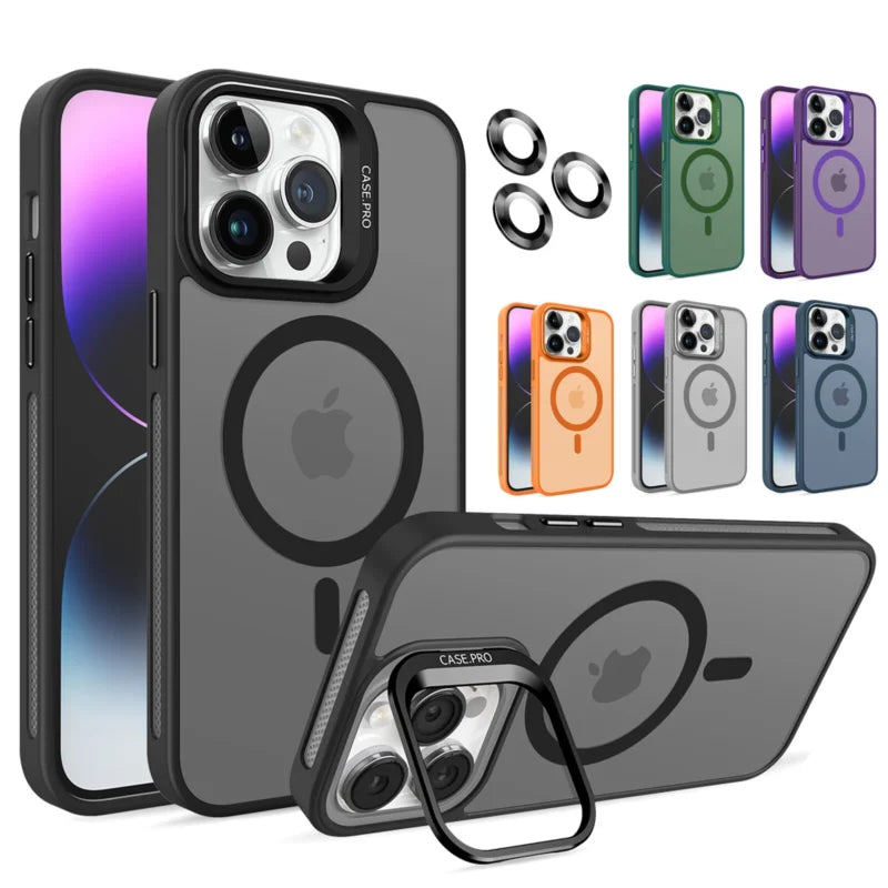 CasePro Matte MagSafe Kickstand Case iPhone 13 14 15 16 17 + FREE Camera Lens Protector