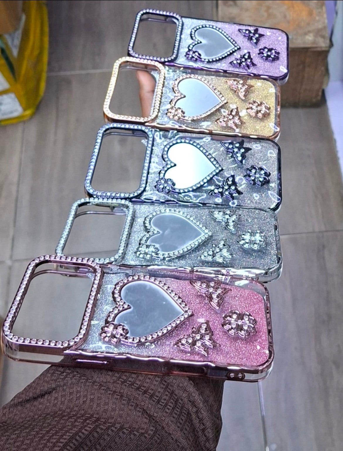 Shining Love rhinestone heart phone cover