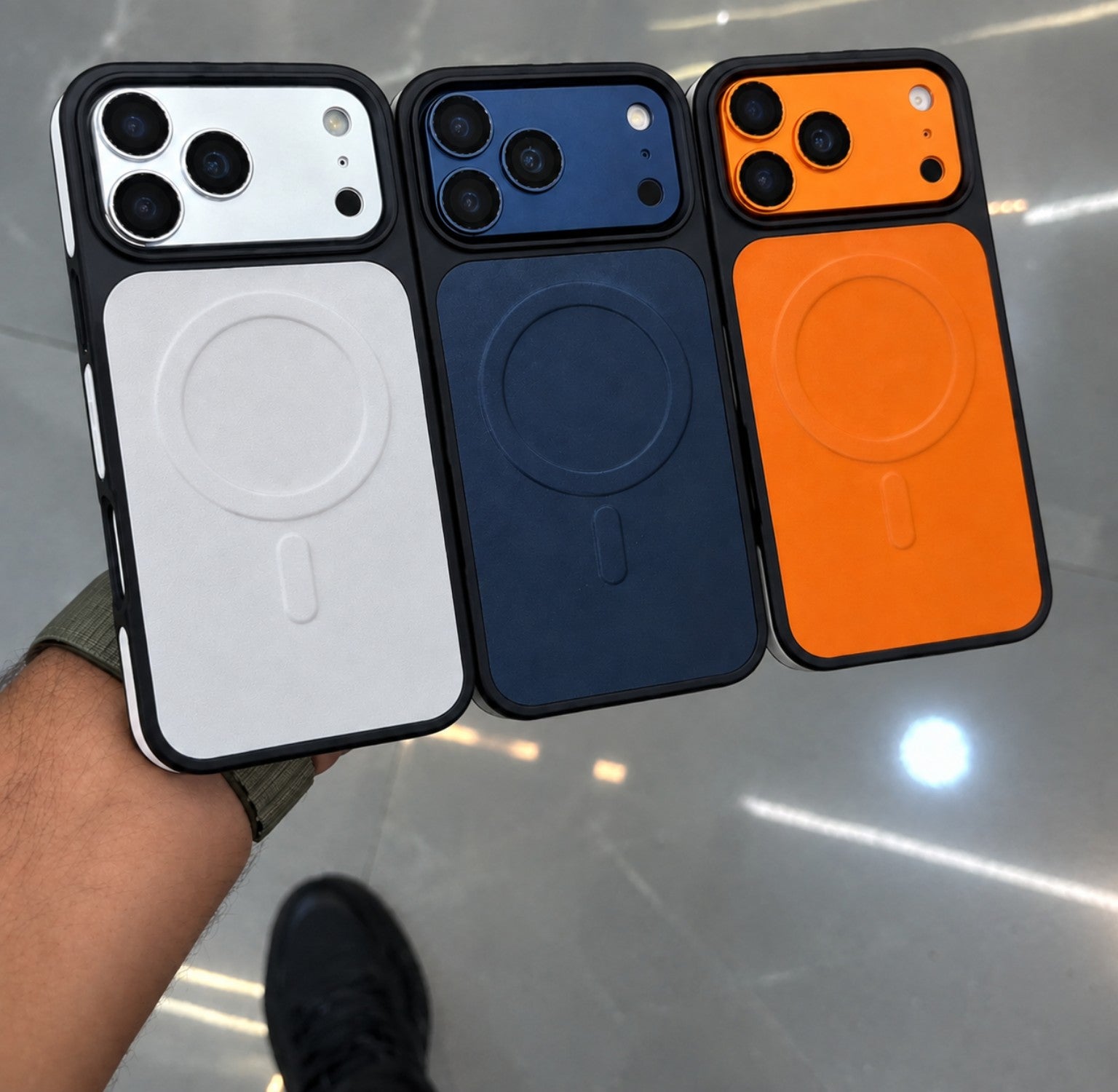 Unique Case MagSafe phone cover for iPhone 17 Pro Max in white, blue and orange