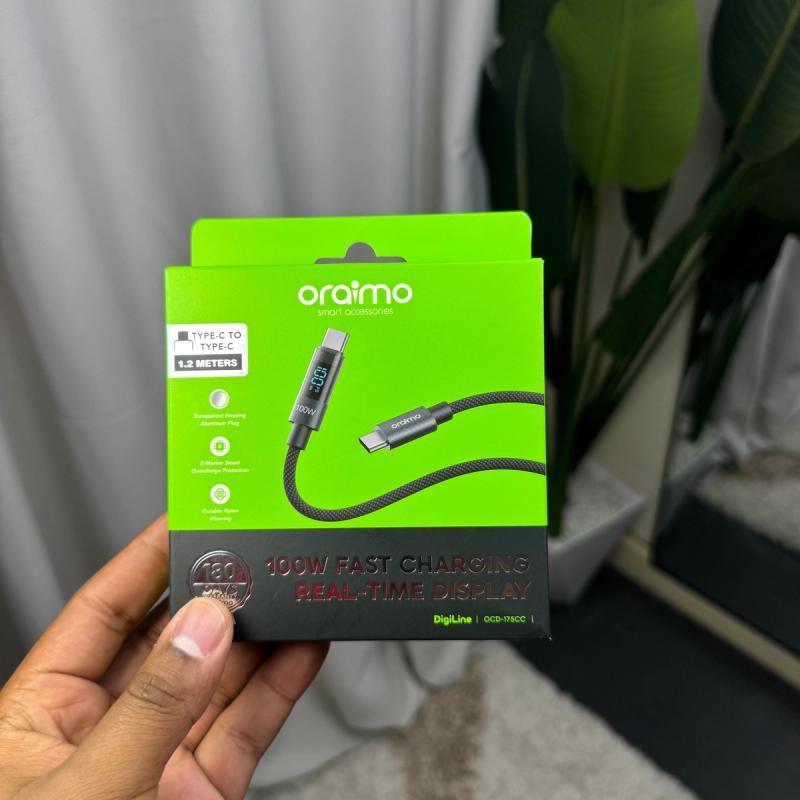 Oraimo DigiLine 100W braided charging cable with real-time display