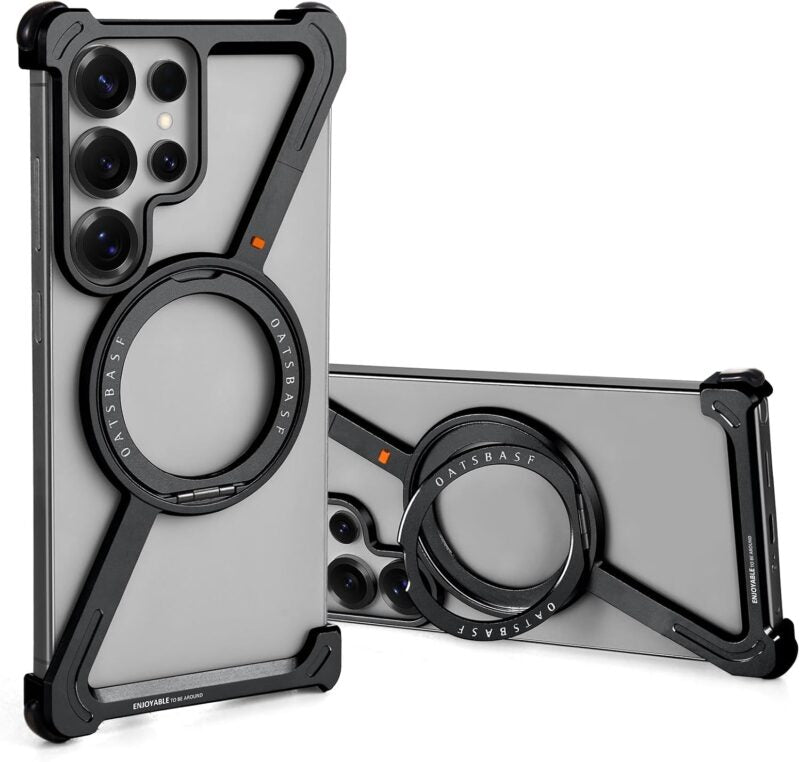 Oatsbasf Metal Z Shape Rimless 360° Kickstand Case Samsung S24 Ultra S25 Ultra Aluminium Magnetic
